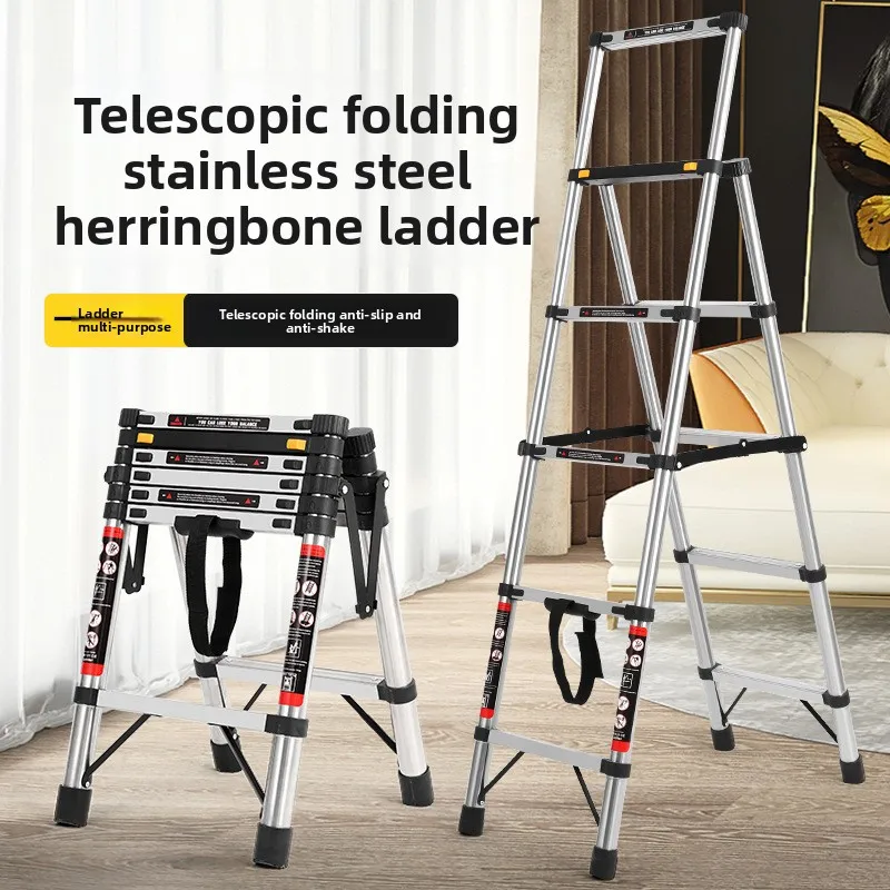 Telescopic Ladder Folding Herringbone Ladder Indoor Thickened Joint Ladder Multifunctional Five-Step Ladder Anti-Skid
