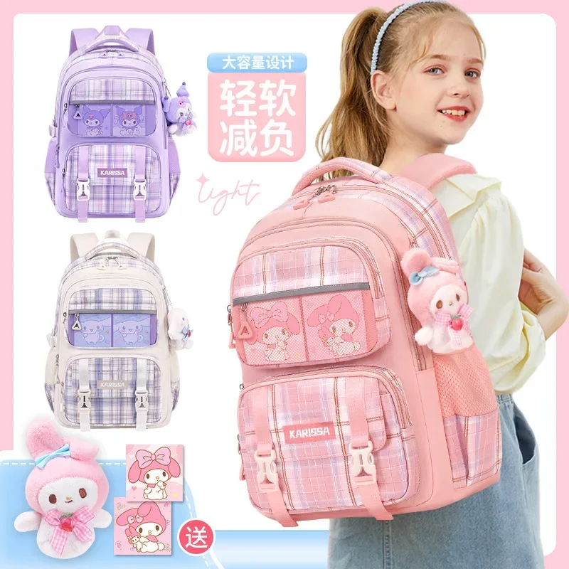 Sanrio Anime Cinnamoroll Backpacks for Children Kawaii Toys Large Capacity Girls Cute Lightweight Spine-Protective Backpack