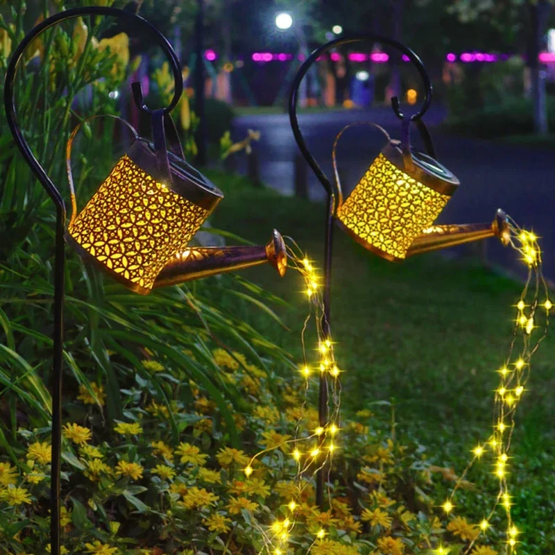 Watering Can Solar Garden Landscape Path LED String Lights Yard Stake With Planter Yard Lawn Art Outdoor Christmas Decorations