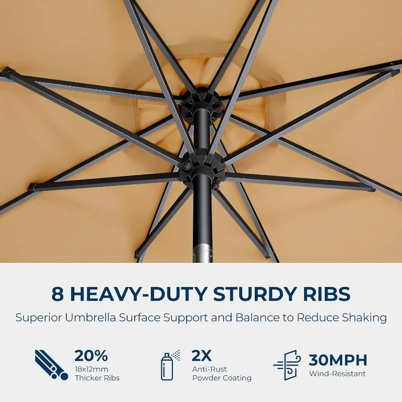 9ft Outdoor Patio Umbrella - Market Table Pool Deck Umbrella UPF50+ UV Protection with Push Button Tilt image 4