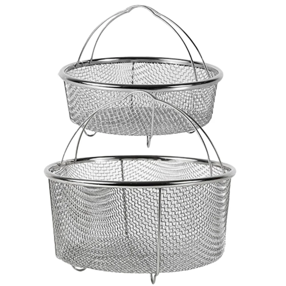 

2Pcs Premium Stainless Steel Frying Basket with Comfort Grip Handle for Oil Free Draining Fry Steam Strainer Use