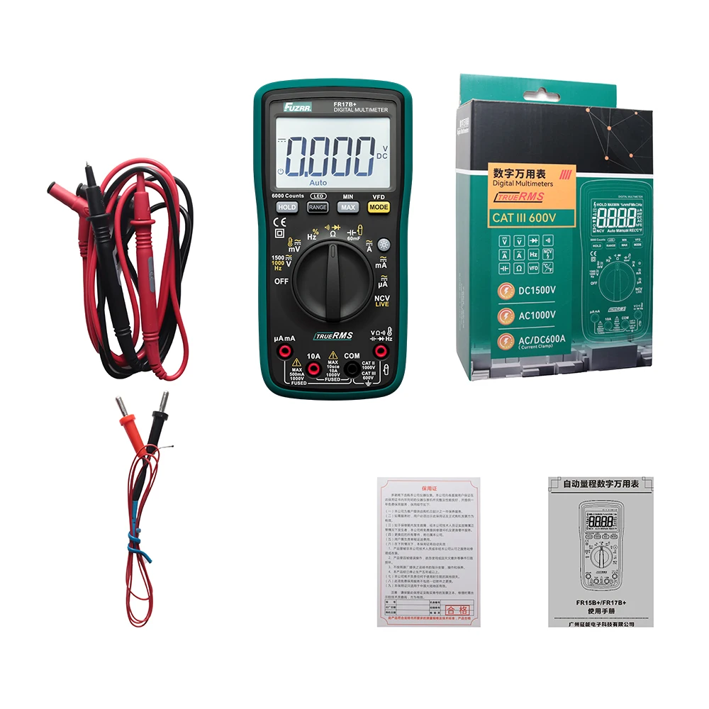 FUZRR FR15B+ FR17B+ Digital True RMS Multimeter Auto Range NCV AC DC Voltage Current Capacitance Tester Auto Elec Circuit Repair image 3