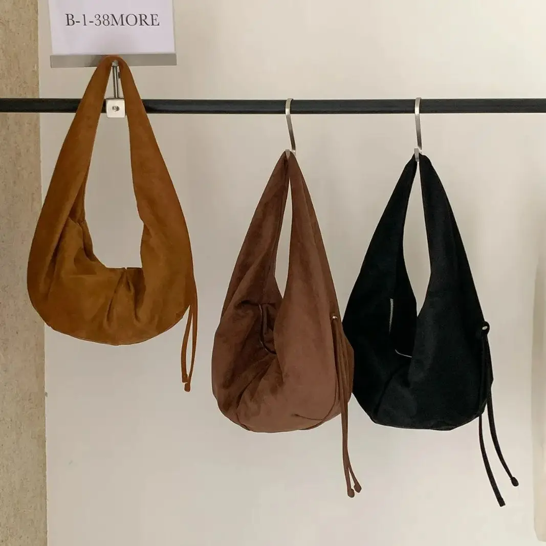 

Новинка 2023 года, женская замшевая сумка-хобо, сумка с напуском подмышками и молнией, большая вместительная сумка для работы, путешествий