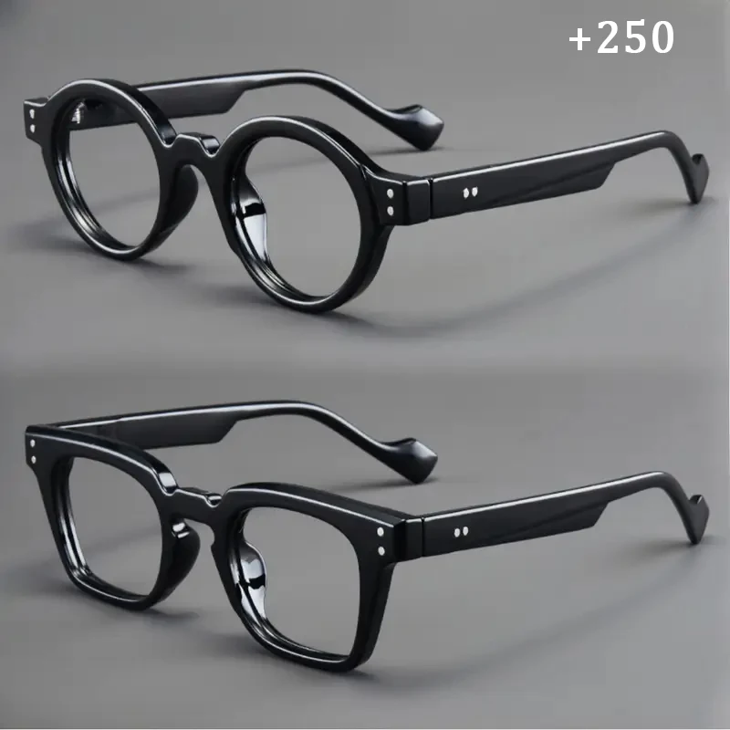 2 Paar Retro Runde und Quadratische Schwarze Stilvolle Lesebrillen, Unisex, für Presbyopie und Lesehilfe – Detail 4