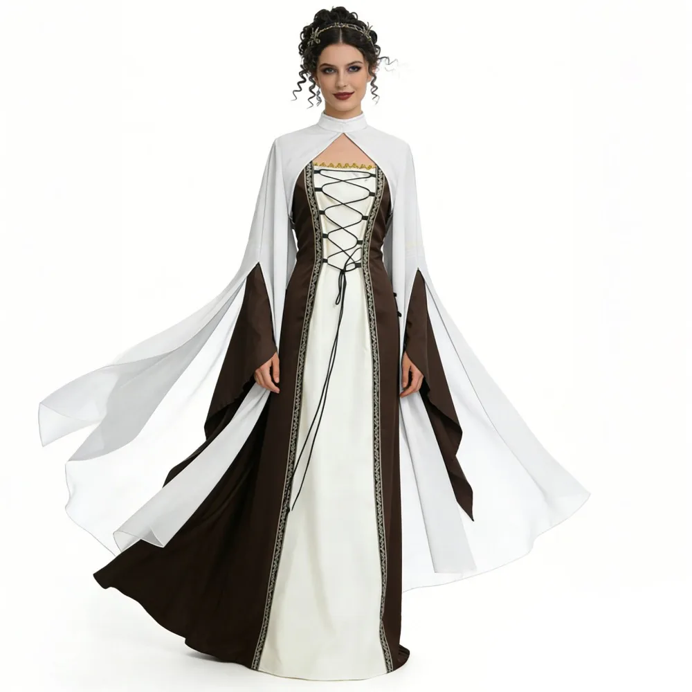 Mittelalterliche Vintage Cosplay-Kostüme Hofkleid mit Umhang Set Viktorianisches Cosplay-Party-Performance-Kleid