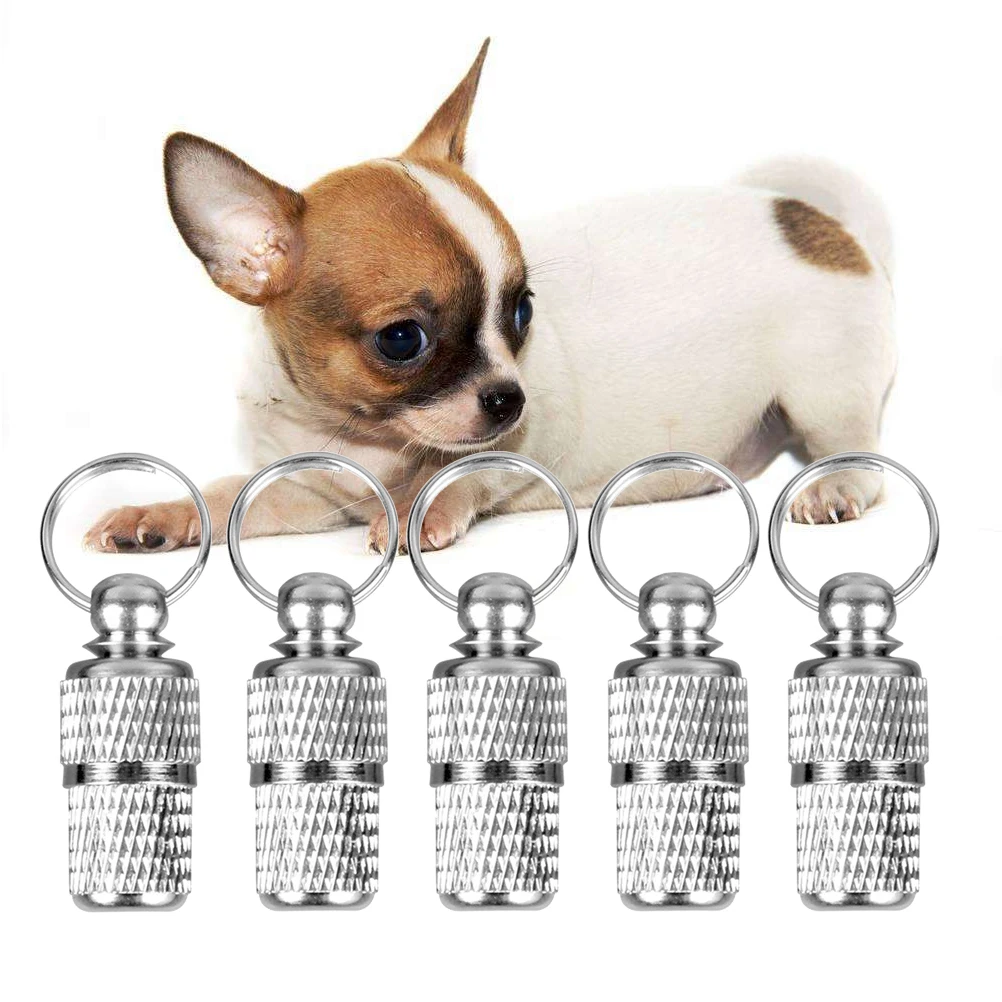 

6pc Pet ID Tube Custom Dog Tags Cat Personalized Small Name Lightweight Durable Portable Perfect Design Barrel Label Pet