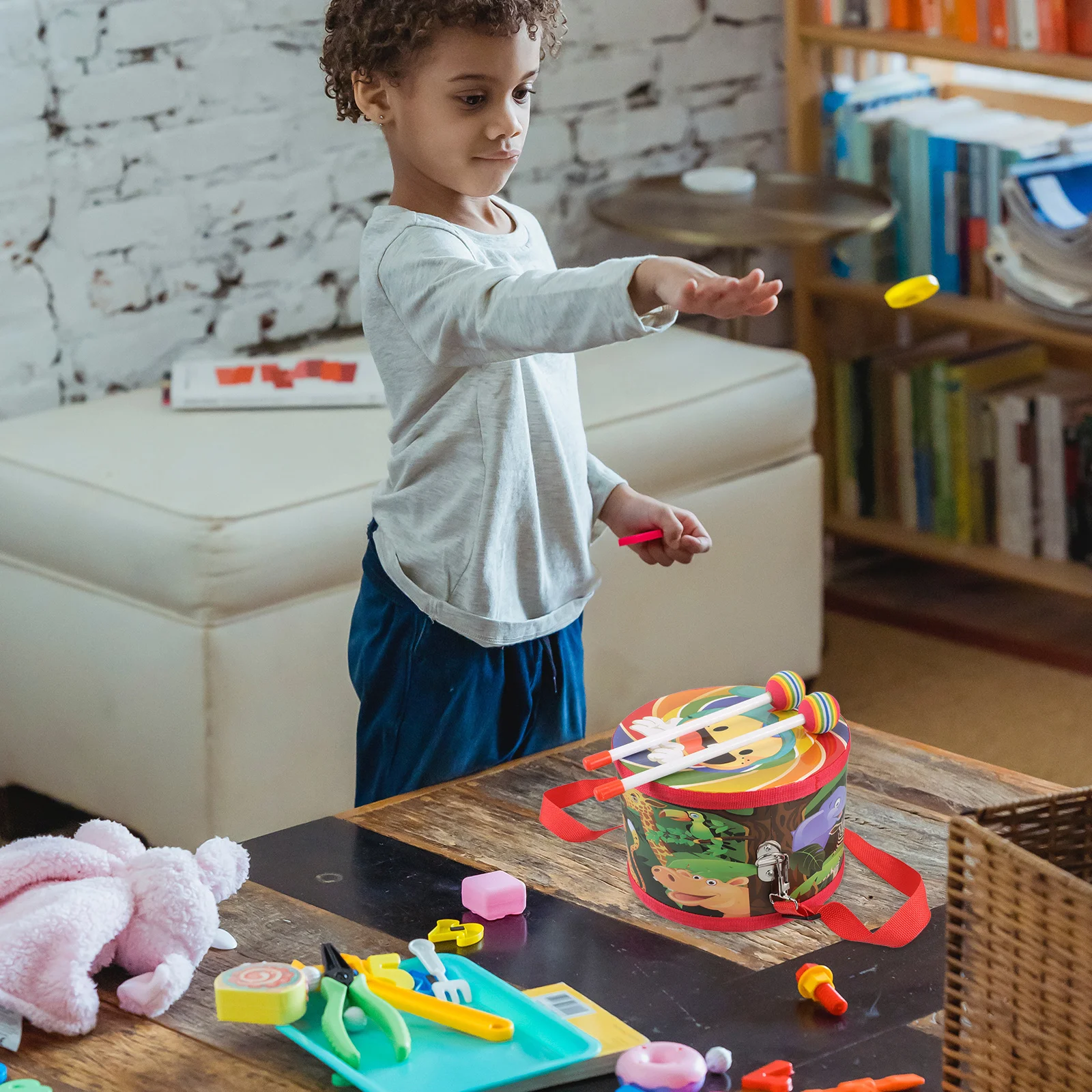 

1 Set Kids Percussion Instrument Wooden Drum With Adjustable Belt Animal Design Children'S Musical For Sensory Learning Hand