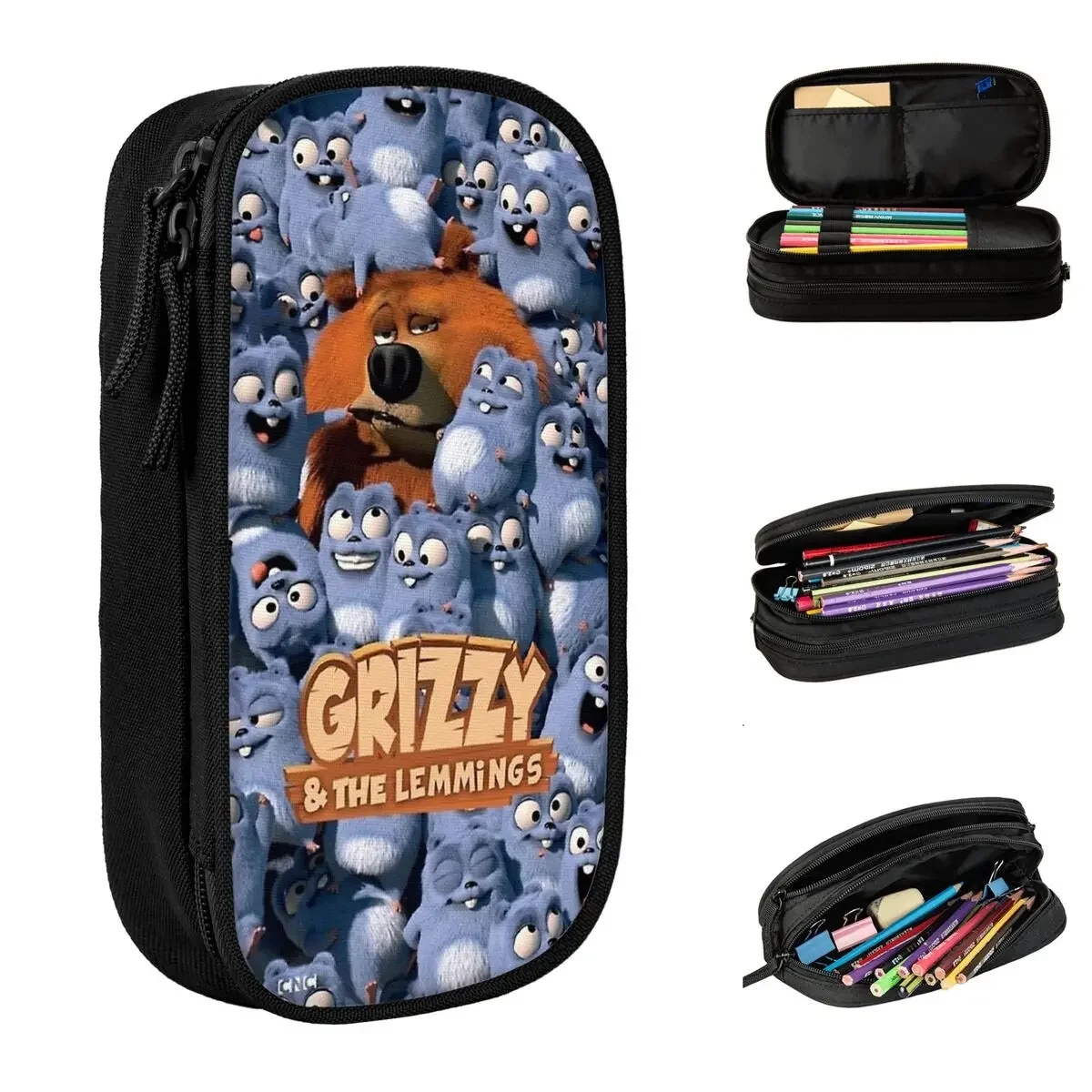 Grizzy And The Lemmings Pencil Cases New Pen Box Bags Student Large Storage Office Cosmetic Pencilcases