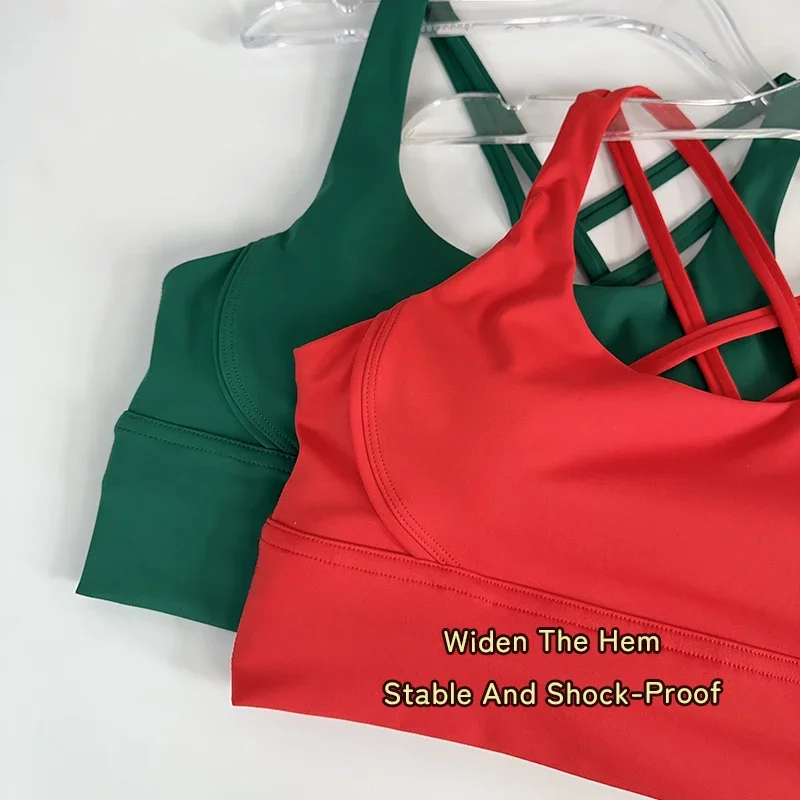 Christmas style 2-piece yoga suit Solid color gym fitness set cross back yoga top Peach butt yoga pants Pilates running suit