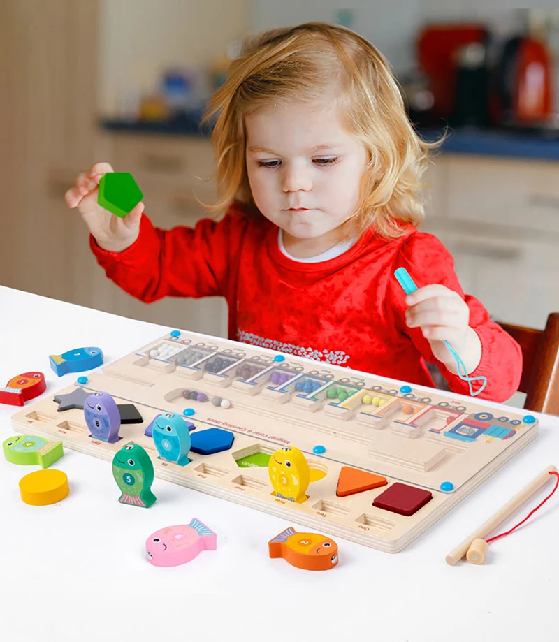 แม่เหล็กสีและตัวเลขเขาวงกตไม้แม่เหล็กปริศนาเกมกระดานสําหรับเด็กวัยหัดเดิน Montessori ของเล่น Fine Motor Skills ของเล่นเด็ก