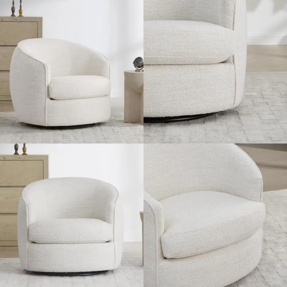 Modern Comfortable Swivel Barrel Chair, FSC Certified Cream Upholstered Accent Chair for Living Room, Fully Assembled