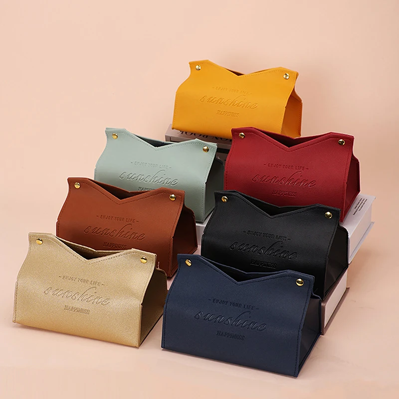 Leather Tissue Case Napkin Holder Storage Container Car Tissue Box Solid color minimalist Home Living Room Decoration