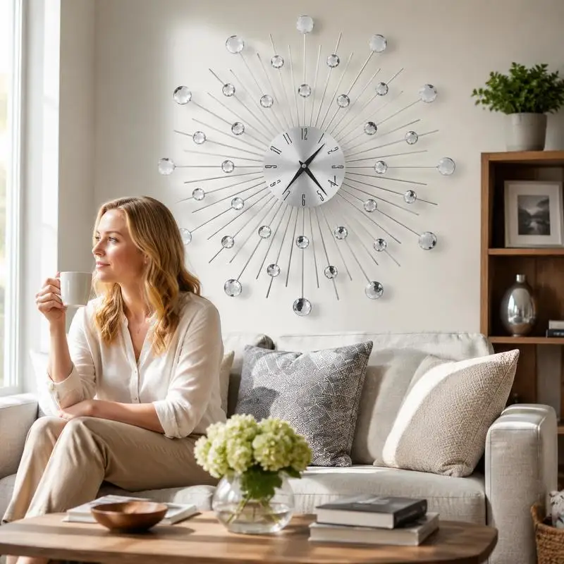 Horloge murale moderne de 50 cm avec mouvement à quartz, silencieuse, sans tic-tac, horloge ronde suspendue, décoration murale pour la maison, le salon, la chambre à coucher, le bureau