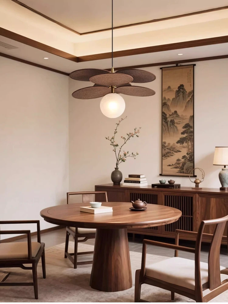 Middle ancient style Zen, rattan weaving, bar counter, dining room, homestay, dining room, chandelier, room lighting fixtures