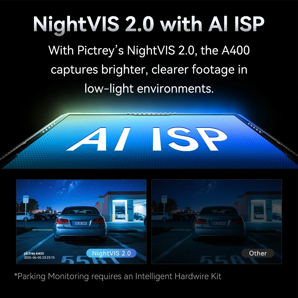 كاميرا Pictrey A400 4K Dash مع WiFi ADAS للرؤية الليلية 1.9 بوصة IPS تدعم شاشة ركن السيارة 24 ساعة