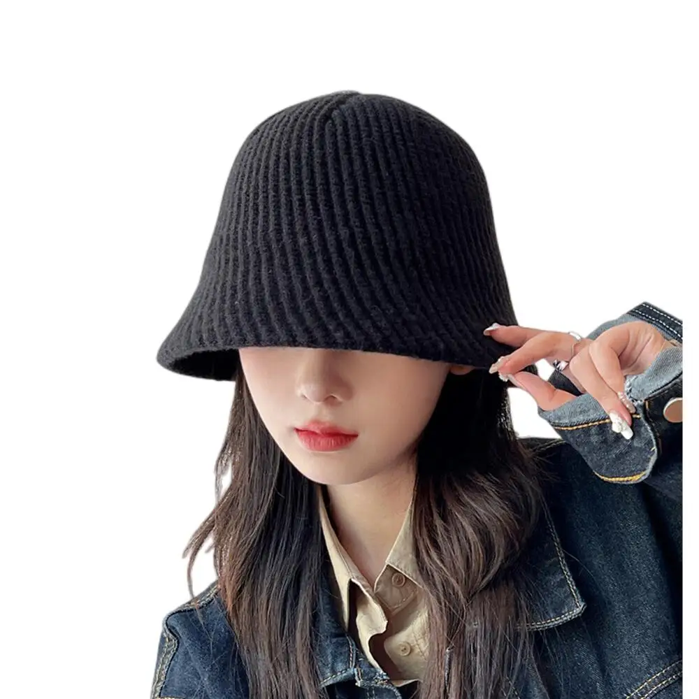 

New Knitted Wool Panama Women Winter Warm Basin Caps Lady Fashion All-match Bucket Hat Female Japanese Type Sun Caps