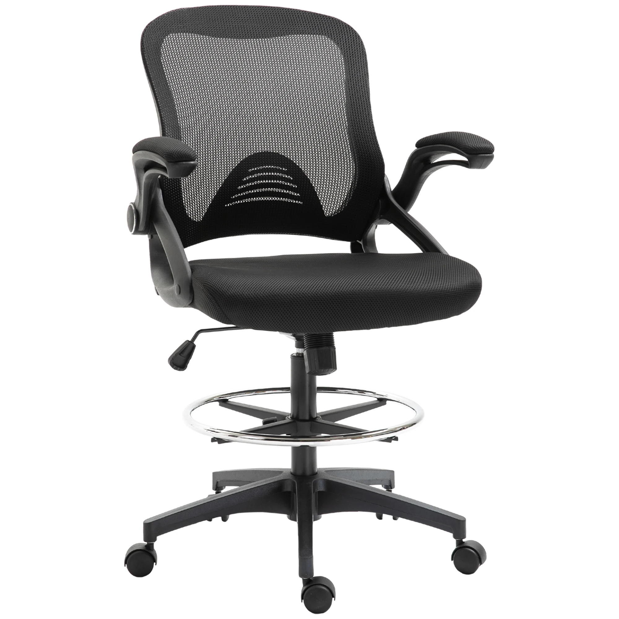 Chaise de bureau ergonomique noire à dossier maille pivotante 360° hauteur ajustable accoudoirs repose-pieds assise rembourrée pour dessin et travail