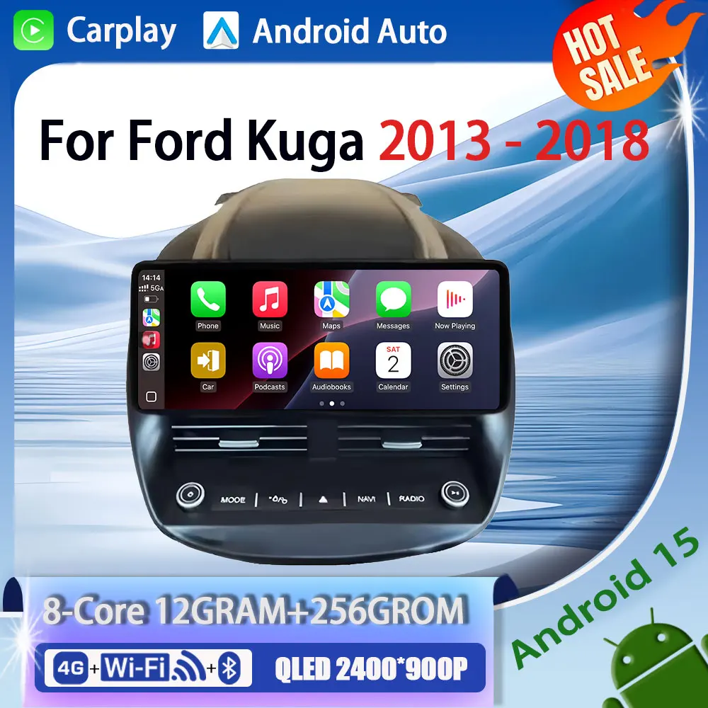 Android 15 Car Radio Multimedia Player for Ford Kuga 2013 - 2018 GPS Navigation WiFi Carplay 4G HD Touch Screen Auto Tools