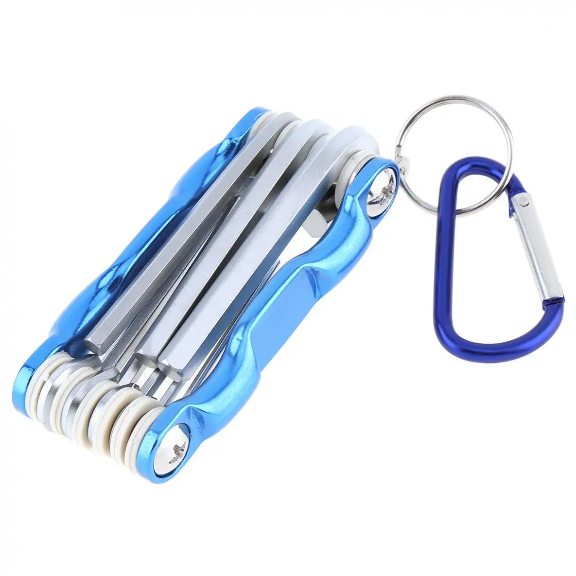 Multifuncional Folding Hex Wrench Set, Cromo Vanádio Combinação Aço, Chave sextavada com cabeça chata e chaveiros, 8pcs por conjunto