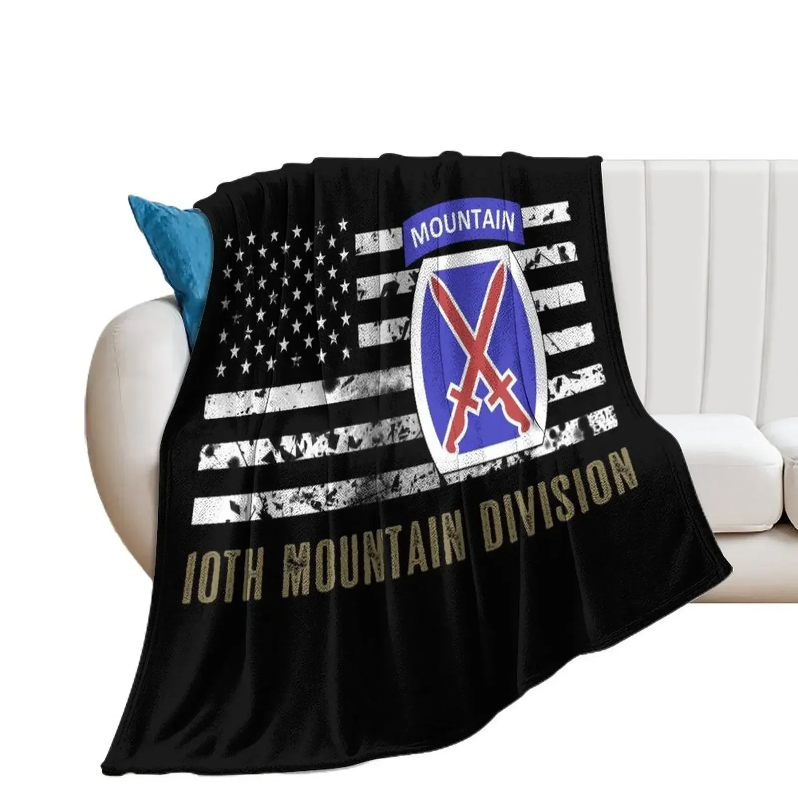 

10th Mountain Division (Distressed Flag) Throw Blanket Extra Large Throw Tourist Blankets