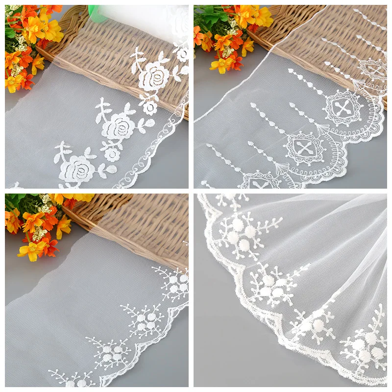 3 Yards White mesh lace fabric rose gypsophila lace embroidery lace clothing accessories wedding decoration accessories