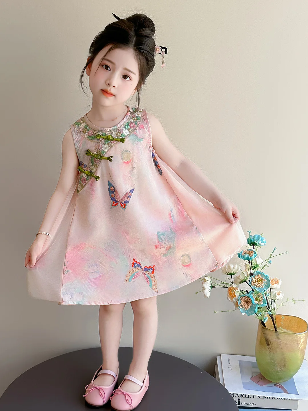 Vestido  para Meninas, Novo Estilo de Verão, Saia Tradicional Chinesa Fina, Roupa Infantil Fashion, Vestido de Uma P...