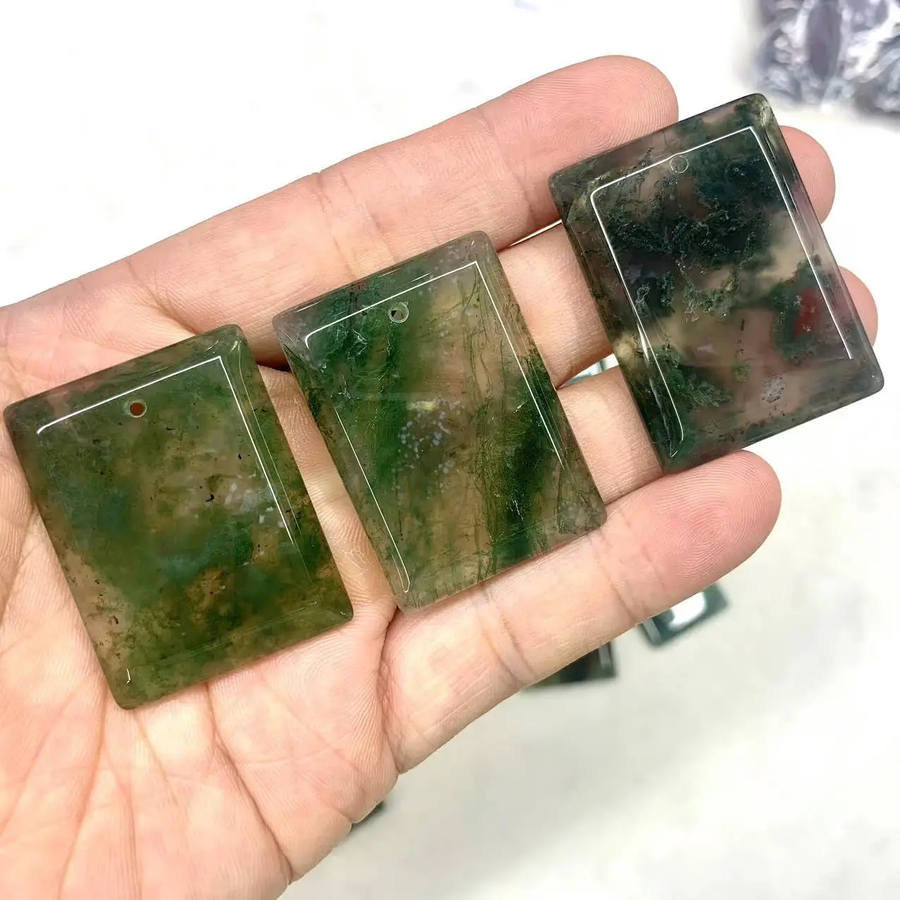 Rectangle Shape Moss Agate Stone Natural Gemstone Jewelry Pendant Free Necklace For Women For Gift Wholesale !