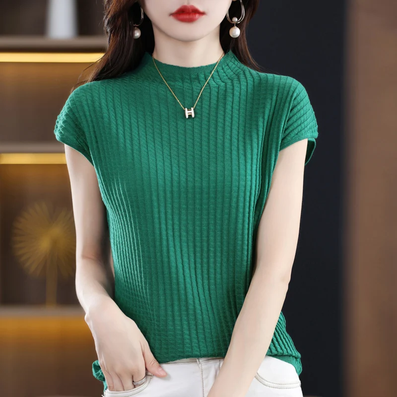 2023 Summer Short Sleeve Top New Women\'s Cashmere Sweater Short Sleeve Sweater Short Sleeve Sweater T-shirt Women\'s T-shirt