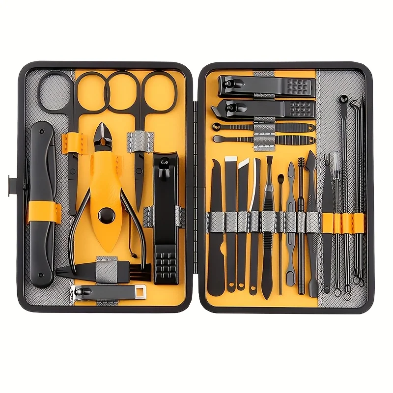 Juego de 25 piezas de kit de aseo, juego de manicura y pedicura, portátil con cortaúñas, tijeras, pinzas, más herramientas de manicura