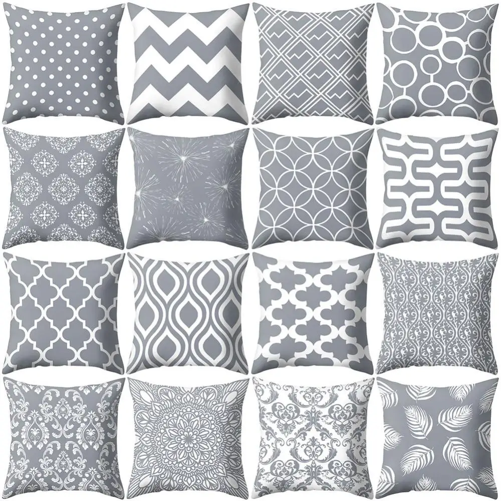 Gray Geometric Square Throw Pillow Protector Case Cushion Cover Bedding Articles for Sofa Living Room Pillowcase Pillow Case