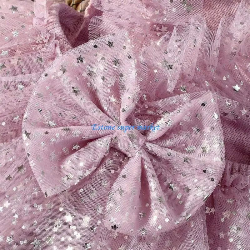 

090B Newborns Photography Tulle Dress with Bowknot and Star Decors for Baby Girls