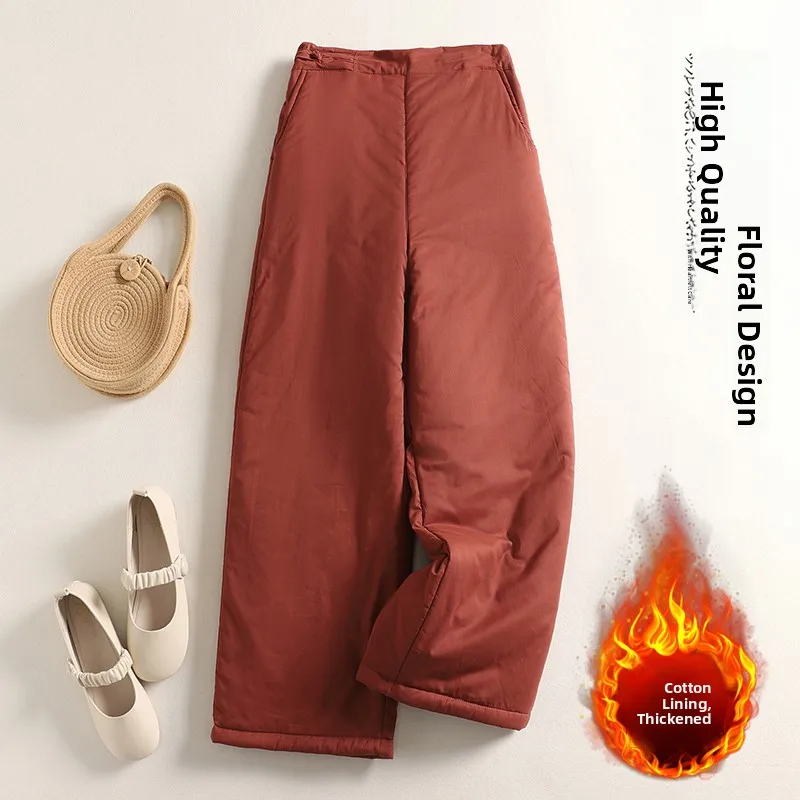 Pantalones informales de algodón Retro nacional Sle Thiened, pantalones largos cálidos adelgazantes de cintura alta para mujer de talla grande, pierna recta
