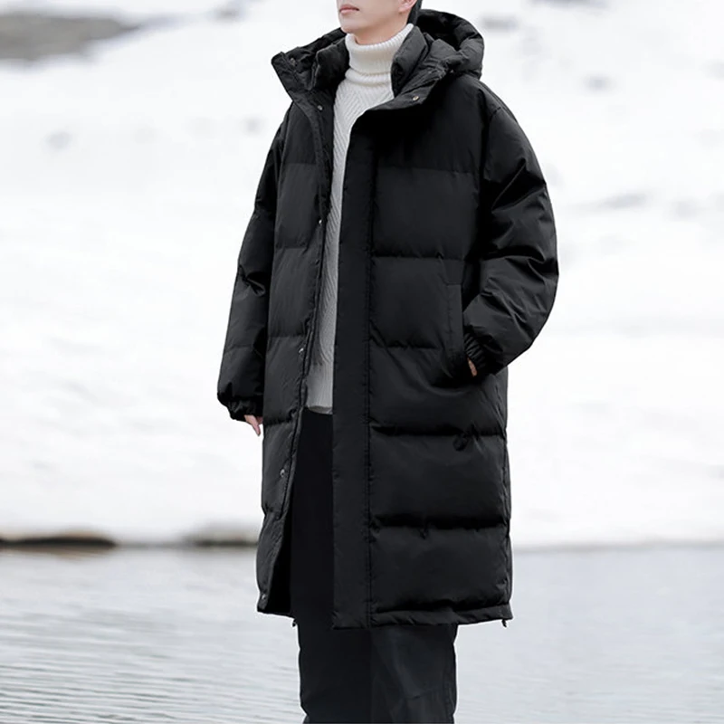 Winter Couple Korean Style Cotton Coat Men Hooded Jacket Black Parkas Men Long Cotton Padded Jacket Parka Men Thick Warm Coats