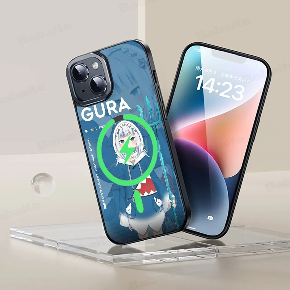

Hololive Gawr Gura Phone Case Magnetic Case For IPhone 16 14 13 12 11 15 Pro Max Plus For Magsafe Wireless Charge Cover