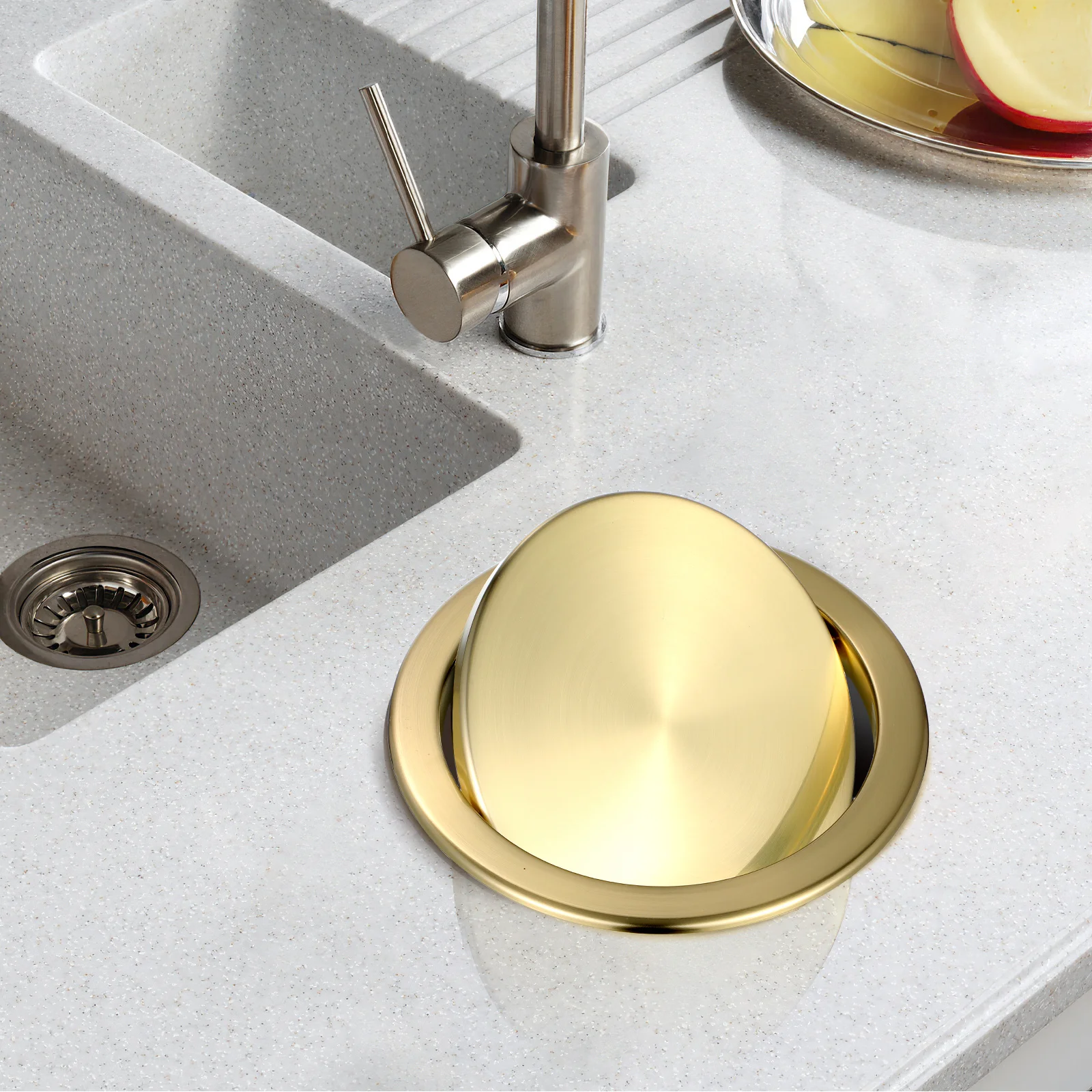 

Stainless Steel Countertop Trash Bin Lid Smooth Flip Cover For Kitchen Bathroom Recessed Garbage Can Replacement Built-In