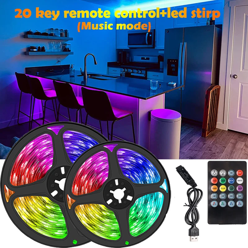 

RGB 5050 Led Strip Light 5V USB Infrared 20 Key Remote Control with Music Sync Mode Lamp Tape Room TV Backlight Festoon Decor