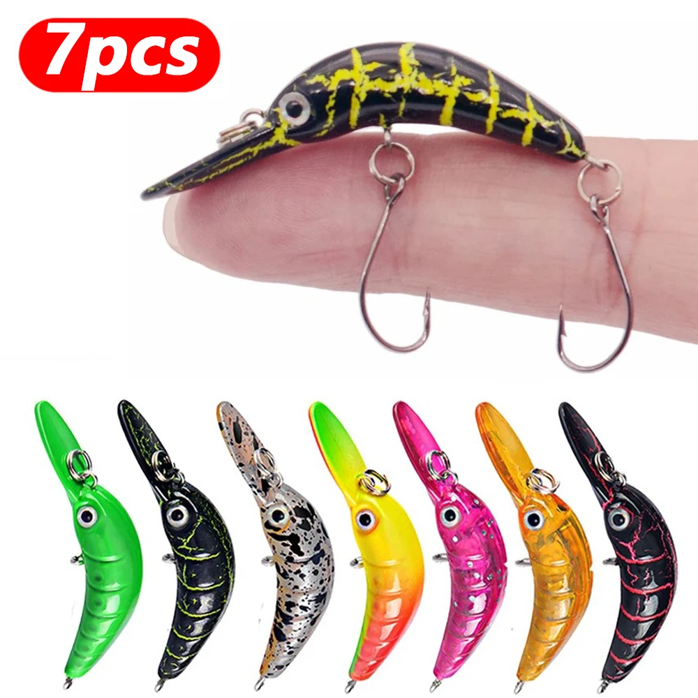 7PCS Angeln Locken Mini Crankbait Forelle Minnow Süßwasser Wobbler Minnow Kurbel Künstliche Harten Köder Hecht Tackle