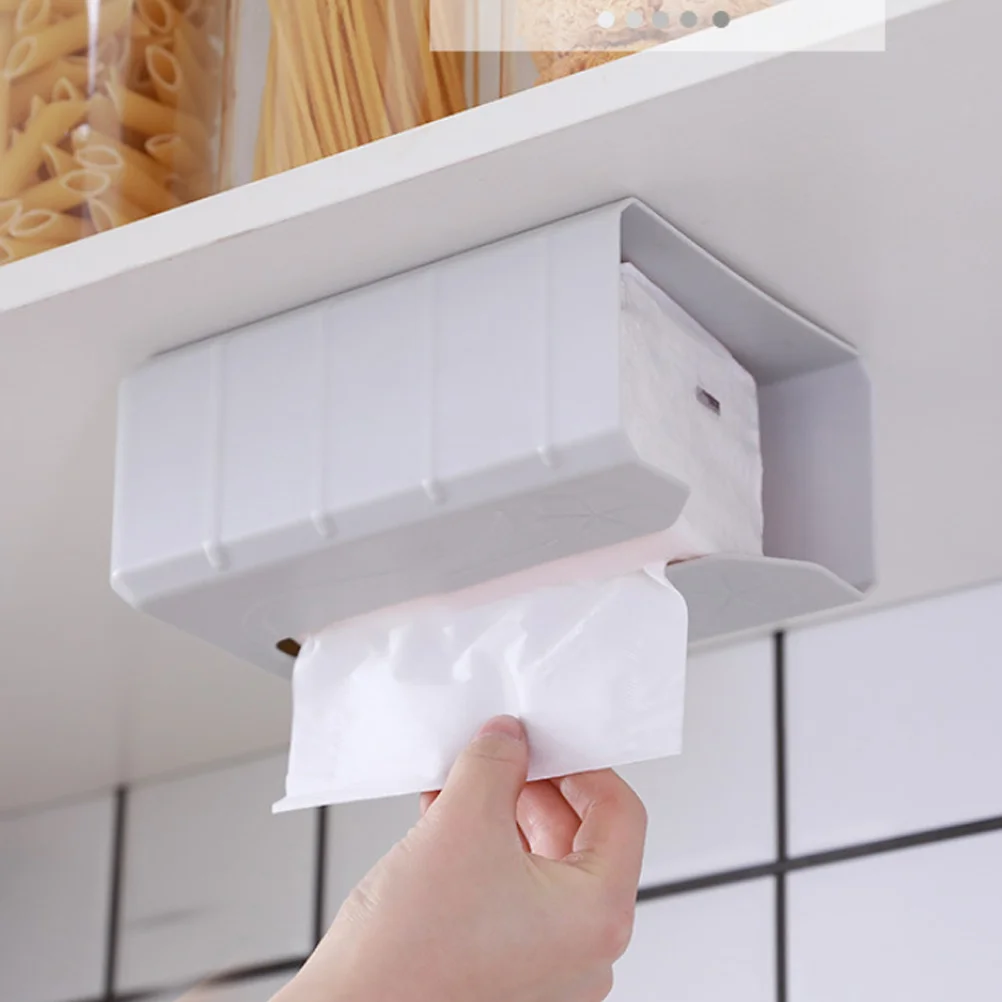 Kitchen Paper Towel Holder Tissue Box No Drilling Adhesive Tissue Storage Box Container (Beige) tissue paper box