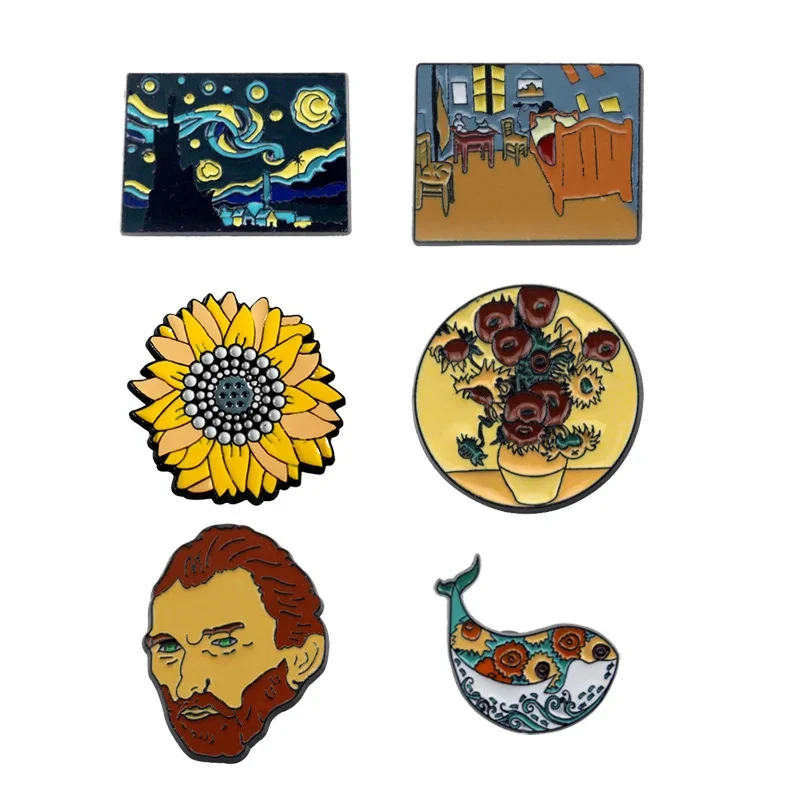 Creative Trend Starry Night Van Gogh Enamel Pin Custom Brooch Cartoon Famous Oil Painting Collar Badge Art Jewelry Gifts