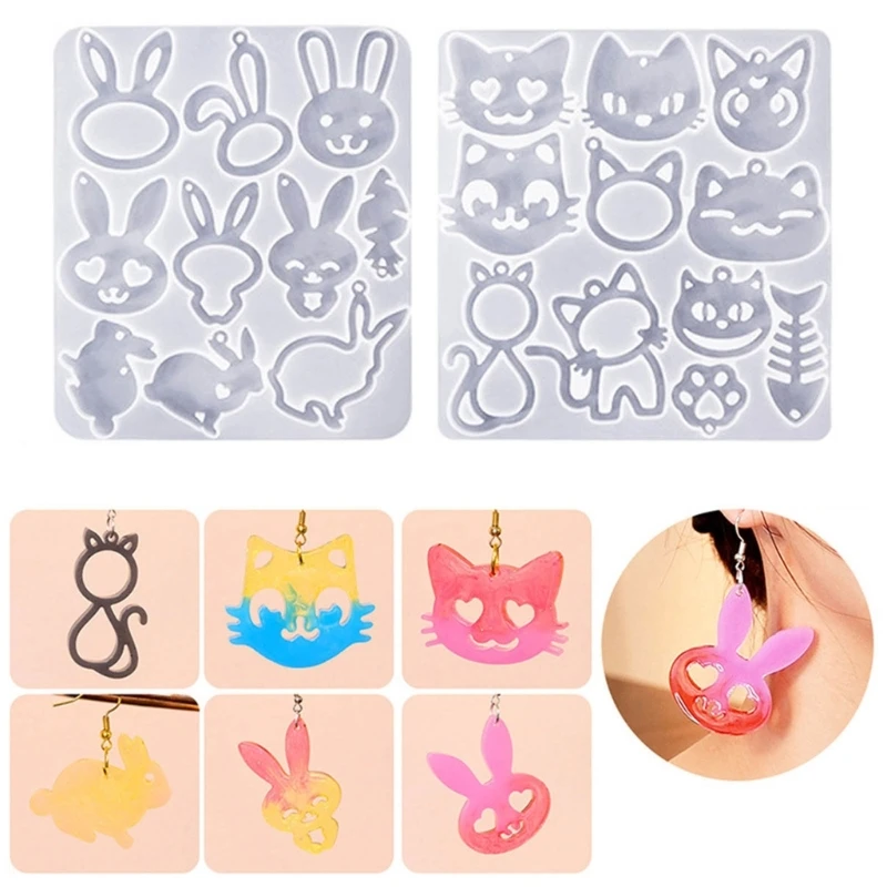 Jewelry Pendant Making Molds Flexible DIY Crystal Silicone Mold for Handmade Crystal Cat and Rabbit Pendant R3MC