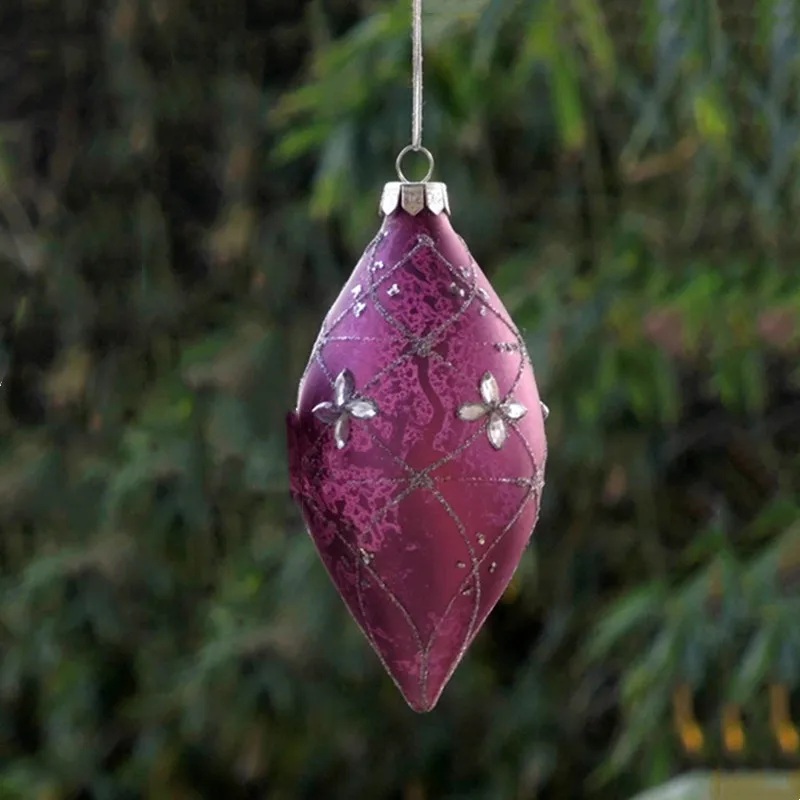 

12pcs/pack 7*12cm Purple Series Cone Shaped Glass Pendant Christmas Day Tree Hanger Decoration Handmade Craft