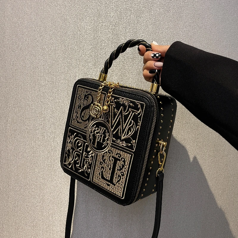 

Ele Embroidered Box ape Crossbody Bag for Women Retro Sle Handbag Small Square Faionable Bag Youth Casual Purse