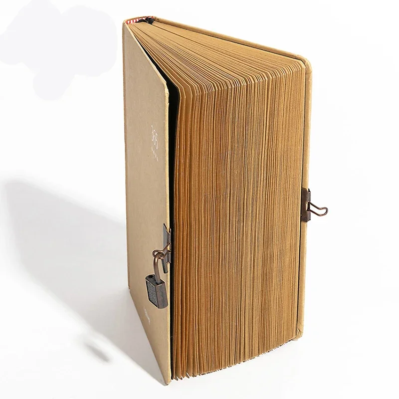 A5 Kraft Blank Notebook Notebook Journals with Lock, 384 Pages, Size: 145x215mm, with Page Number & Date, Lay Flat Binding