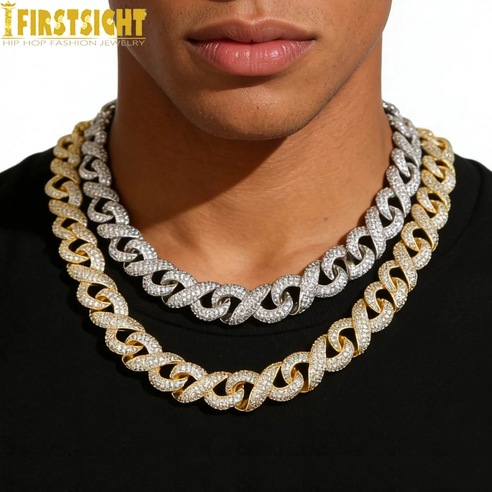 New Iced Out Bling Silver Color Jack Infinity Cuban Link Miami Necklace 15mm 5A CZ Zircon Hip Hop Chain Men Women Jewelry