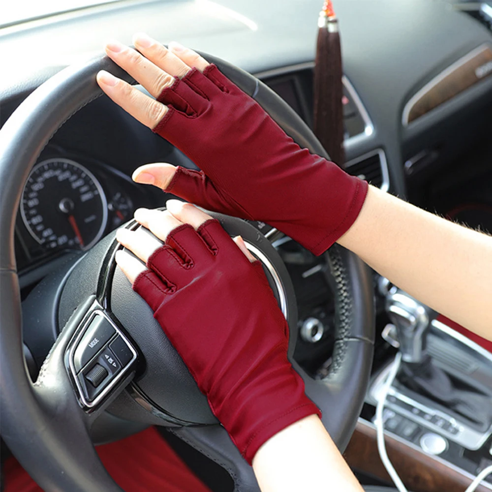 Thin Spandex Stretch Elastic Non-Slip Breathable Mittens Driving Gloves Half Finger gloves Anti-UV