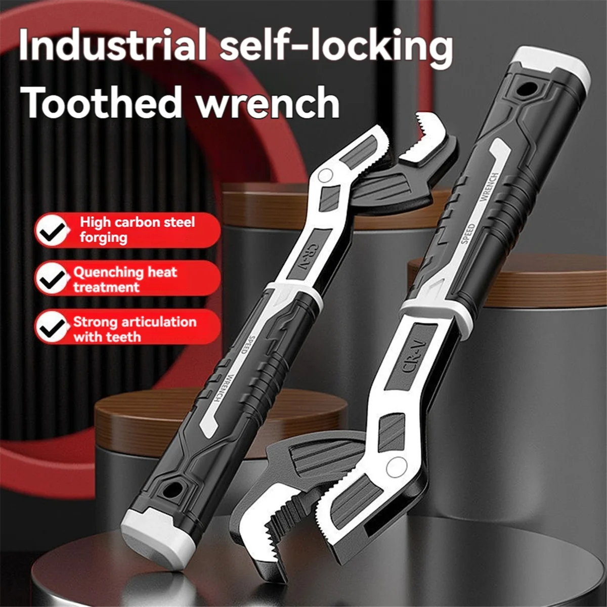 8inch Industrial Self-Locking Precision Wear-Resistant Gear Wrench Multi-Functional Pipe Wrench