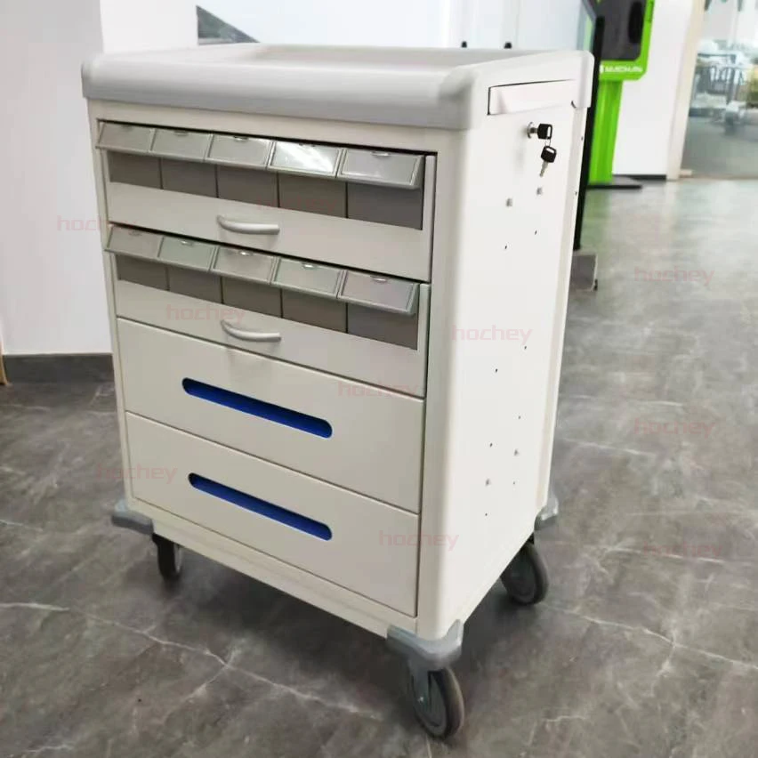 

Hochey MEDICAL Hospital ABS Plastic Double Sided Medicine Trolley, Medical Dressing Cart with 5 Drawers Castor Price