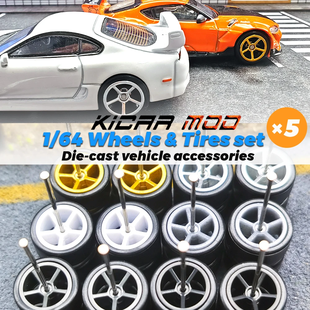 عجلات مع إطارات مطاطية ناعمة قابلة للفصل ، خمسة سماعات لنموذج اللعبة ، سيارات دييكاست ، أجزاء إعادة توجيه للعجلات الساخنة ، 1: 64 ، 5 مجموعات