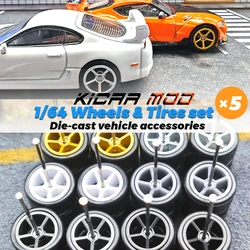 1/64 Wheels with Detachable Slick Rubber Tires Five Spokes for Toy Model Diecast Cars Refiting Parts for Hotwheels (5 Sets)