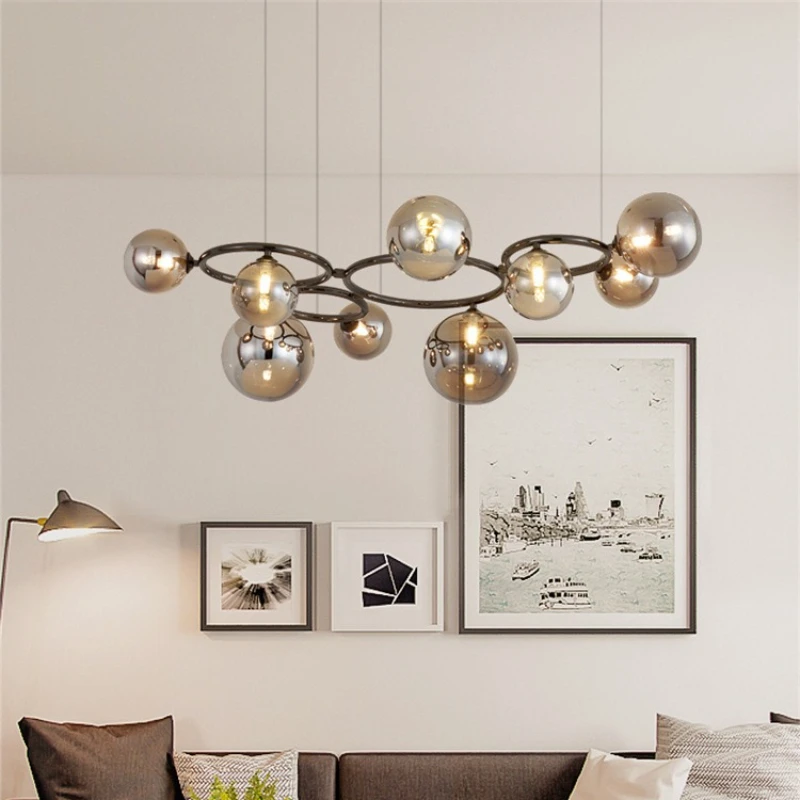 

Nordic Minimalist Magic Bean Smoke Grey Glass Pendant Lights Living Room Bedroom Dining Hall Model Room Suspension Chandeliers